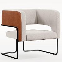 Poltrona Base Aço Preto Couríssimo Camel B-14 Linho Cru - 1