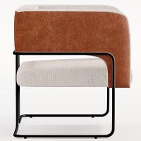 Poltrona Base Aço Preto Couríssimo Camel B-14 Linho Cru - 3