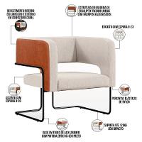 Poltrona Base Aço Preto Couríssimo Camel B-14 Linho Cru - 5