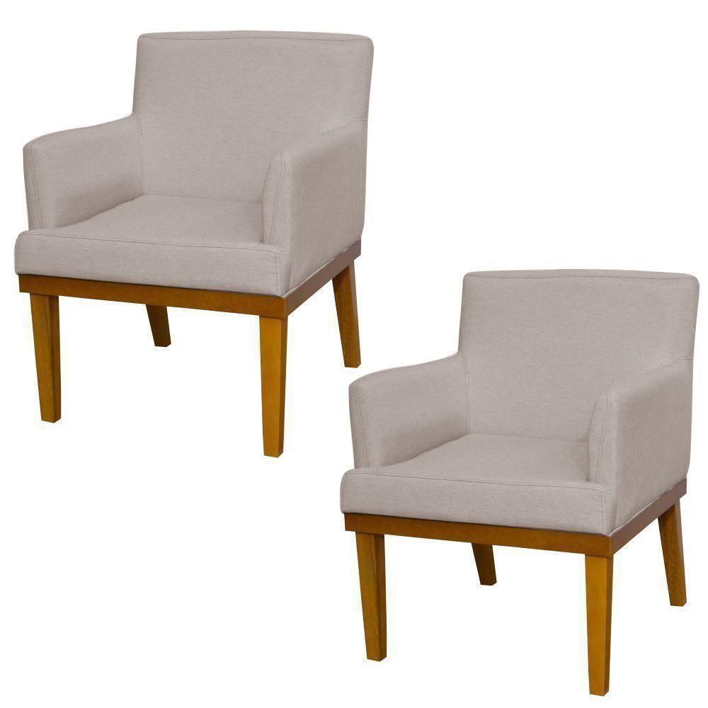 Kit 02 Poltronas Beatriz W01 Linho Bege - 1