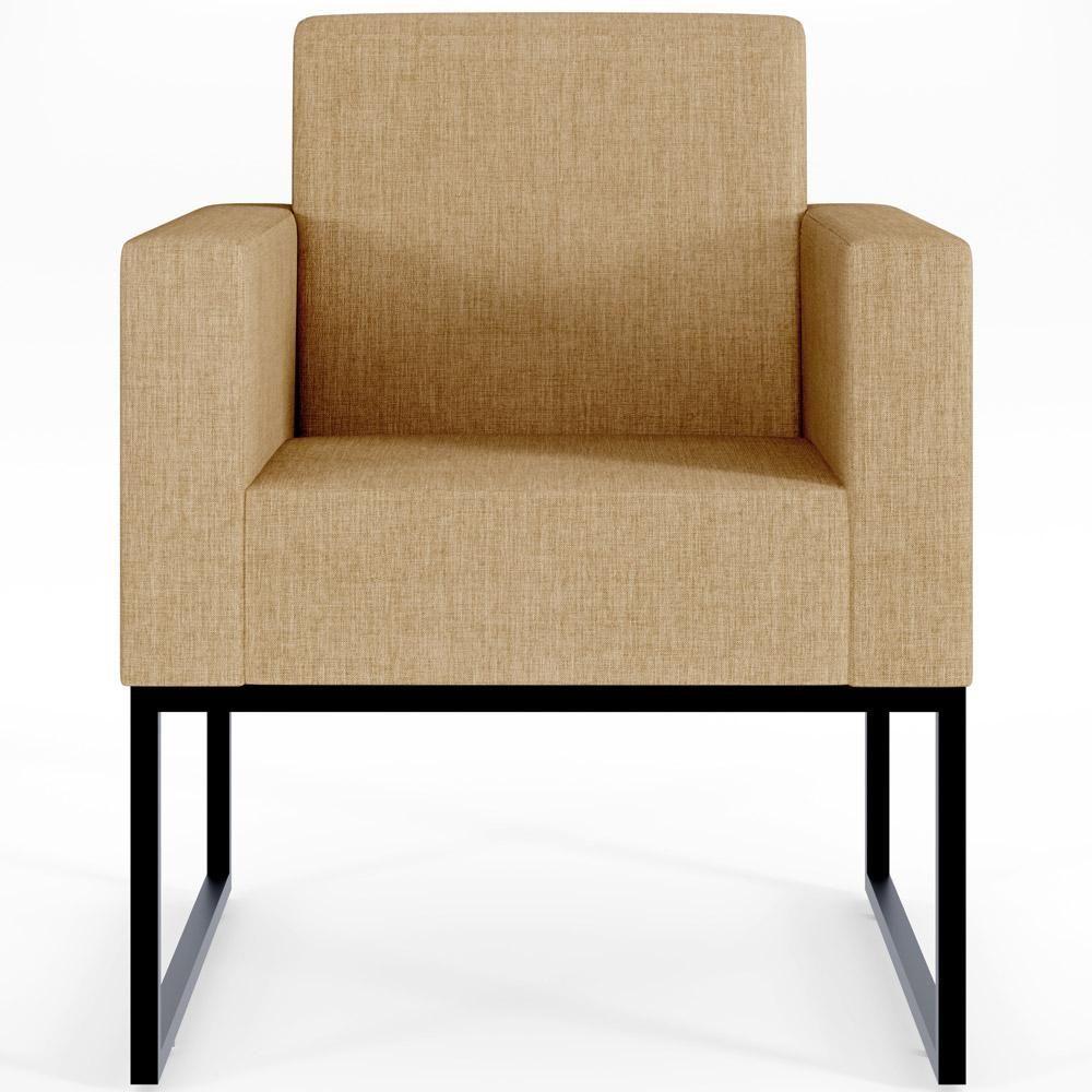 Kit 03 Poltronas Base De Metal Linho Bege Escuro - 6