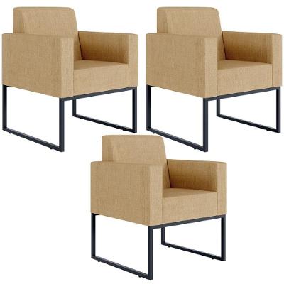 Kit 03 Poltronas Decorativas Helô L02 Bege Escuro Lyam Decor