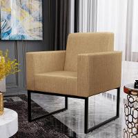 Kit 03 Poltronas Base De Metal Linho Bege Escuro - 10