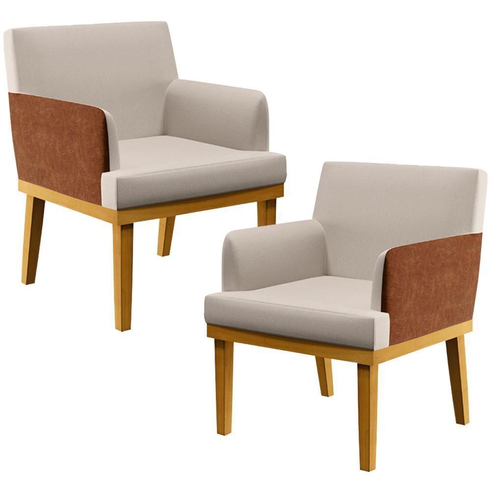 Kit 02 Poltronas Beatriz W01 Linho Cru Camel - 1
