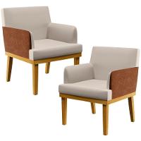 Kit 02 Poltronas Beatriz W01 Linho Cru Camel - 1