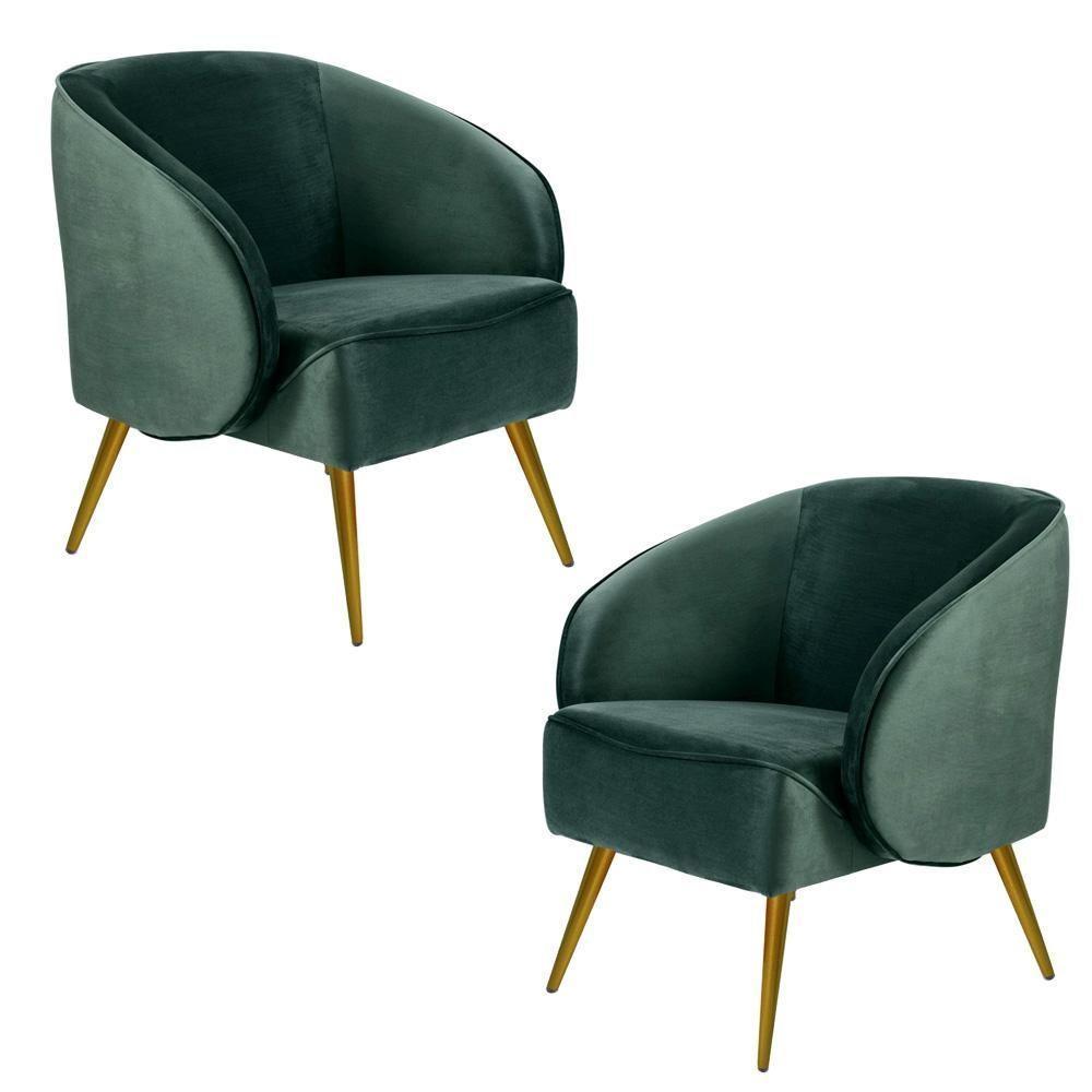 Kit 02 Poltronas Fixa Pés Palito Veludo Verde C-303 - 1