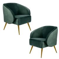 Kit 02 Poltronas Fixa Pés Palito Veludo Verde C-303 - 1