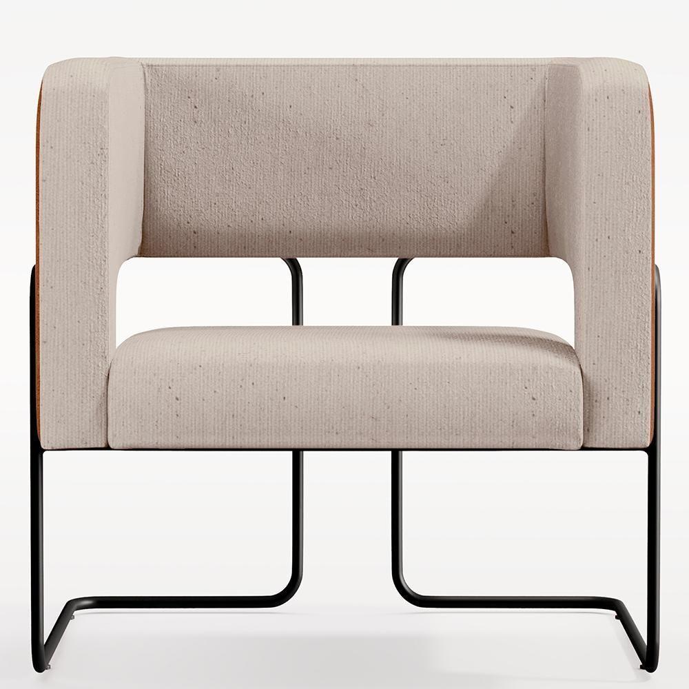 Poltrona Base Aço Preto Couríssimo Camel B-14 Linho Bege - 6