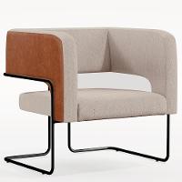 Poltrona Base Aço Preto Couríssimo Camel B-14 Linho Bege - 1