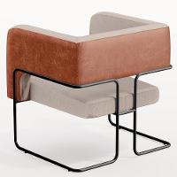 Poltrona Base Aço Preto Couríssimo Camel B-14 Linho Bege