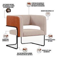 Poltrona Base Aço Preto Couríssimo Camel B-14 Linho Bege - 9