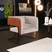 Poltrona Base Aço Preto Couríssimo Camel B-14 Linho Bege - 13