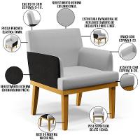 Kit 03 Poltronas Beatriz W01 Linho Cinza Couríssimo Preto - 8