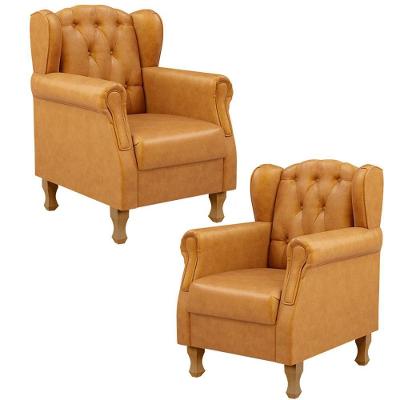 Kit 2 Poltronas Decorativas Yara P02 Couro Sintético Marrom Lyam Decor