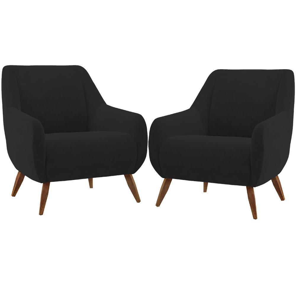 Kit 02 Poltronas Paloma D02 Veludo Preto C-300 - 1