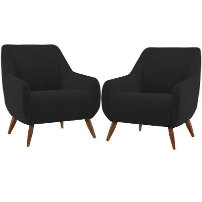 Kit 2 Poltronas Paloma D02 Decorativa Fixa Veludo Preto Lyam Decor