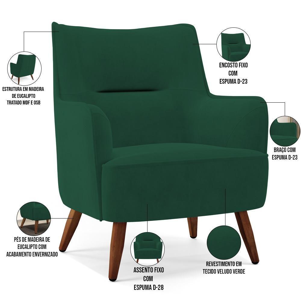 Kit 02 Poltronas Isabella D02 Veludo Verde C-303 - 6