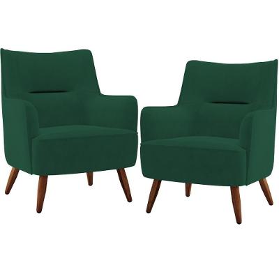 Kit 2 Poltronas Decorativas Isabella D02 Veludo Verde C-303 Lyam Decor