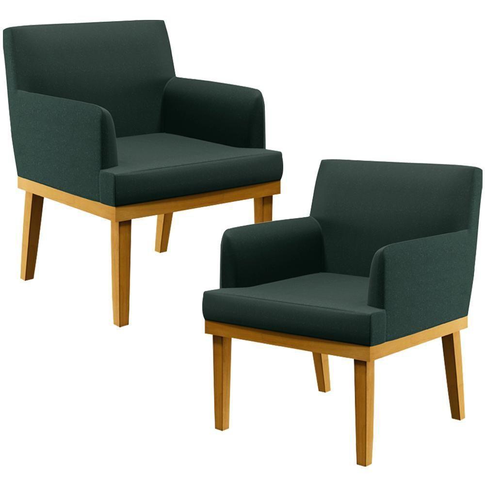 Kit 02 Poltronas Recepção Beatriz W01 Linho Verde Musgo - 1