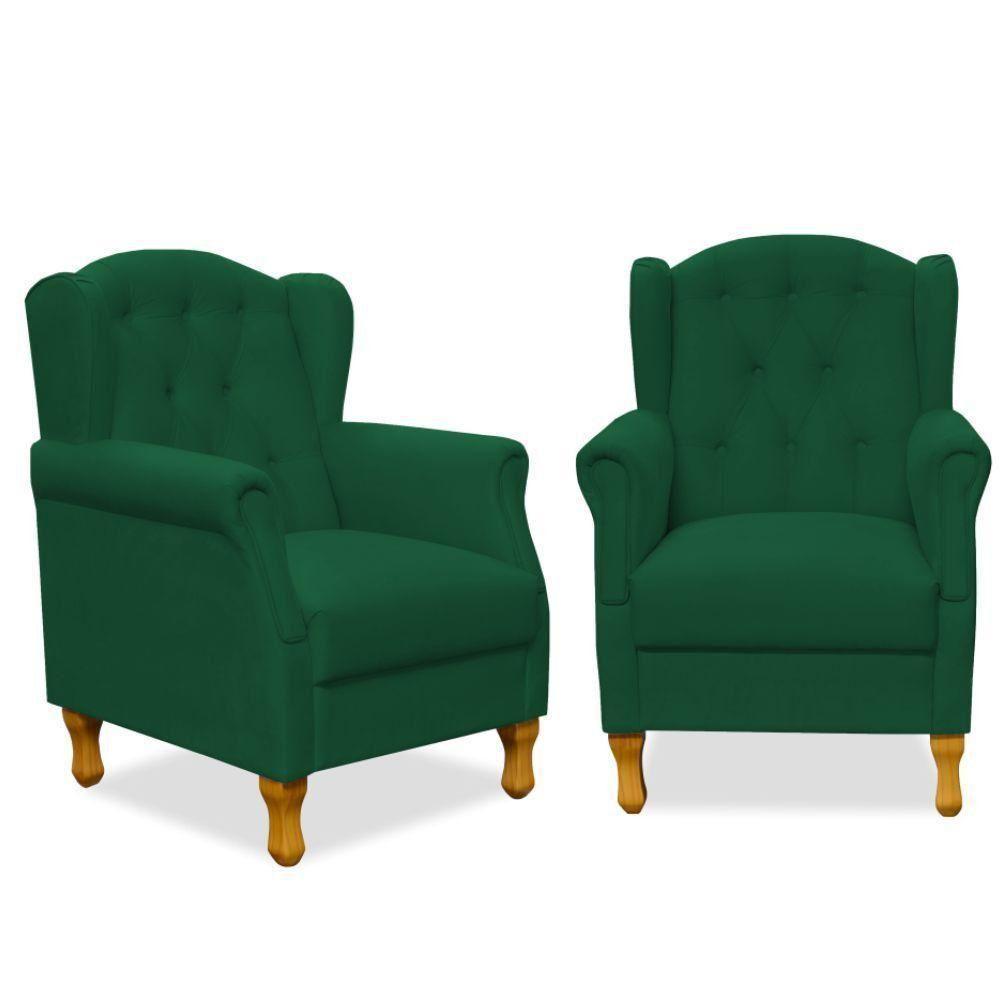 Kit 02 Poltronas Yara P02 Suede Verde Musgo - 1