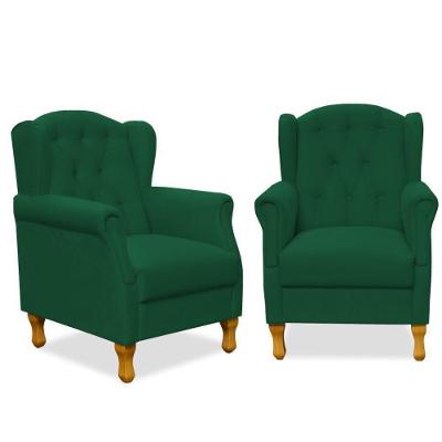 Kit 2 Poltronas Decorativas Yara P02 Suede Verde Lyam Decor