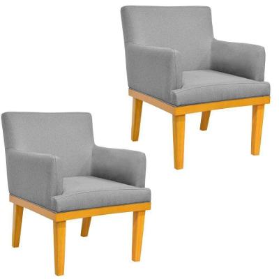 Kit 2 Poltronas Beatriz W01 Decorativas Linho Cinza Lyam Decor
