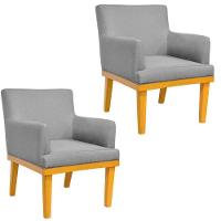 Kit 02 Poltronas Beatriz W01 Linho Cinza Escuro - 1