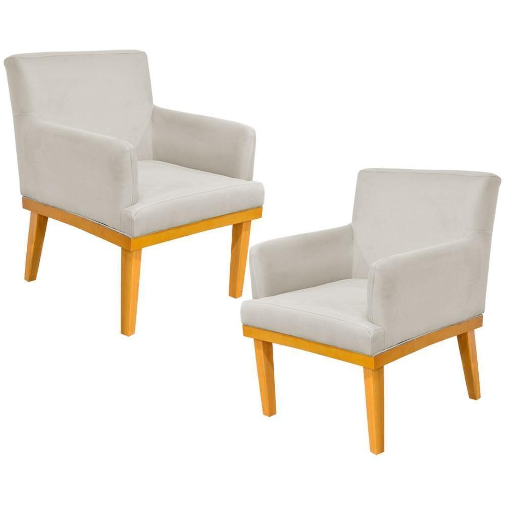 Kit 02 Poltronas Base Mel Beatriz W01 Suede Bege - 1