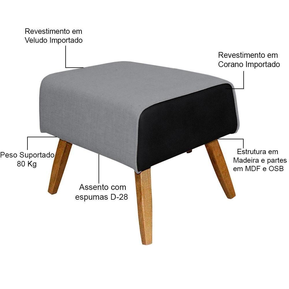 Kit Poltrona Com Puff Linho Cinza C-416 Corano Preto - 5