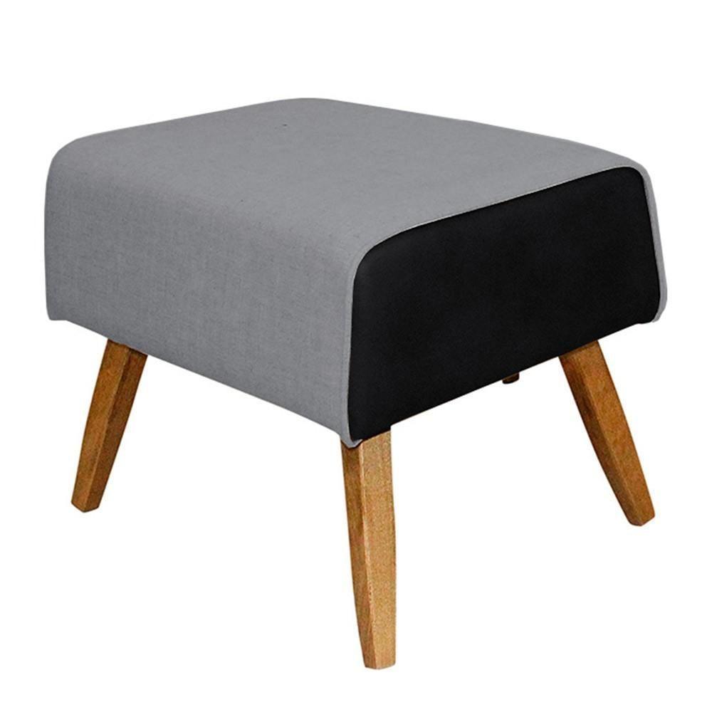 Kit Poltrona Com Puff Linho Cinza C-416 Corano Preto - 7