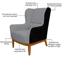 Kit Poltrona Com Puff Linho Cinza C-416 Corano Preto - 6