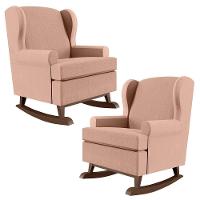 Kit 02 Poltronas Malu Base De Madeira P02 Linho Rosê - 1