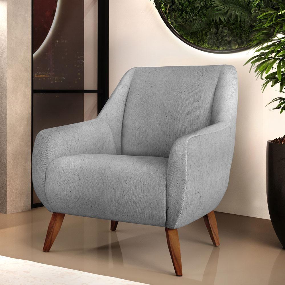 Poltrona Fixa Pés De Madeira Paloma D02 Linho Cinza D-315 - 7