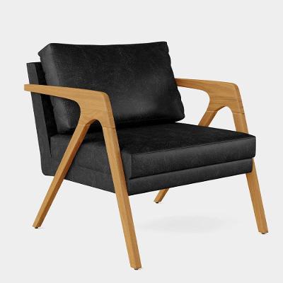 Poltrona Pietra Decorativa Para Sala Estrutura Madeira Corino Preto Lyam Decor