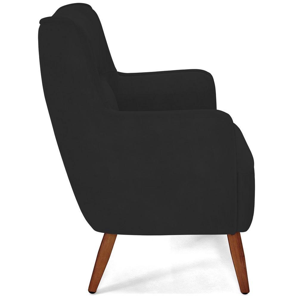 Poltrona Fixa Pés De Madeira Isabella D02 Veludo Preto C-300 - 4