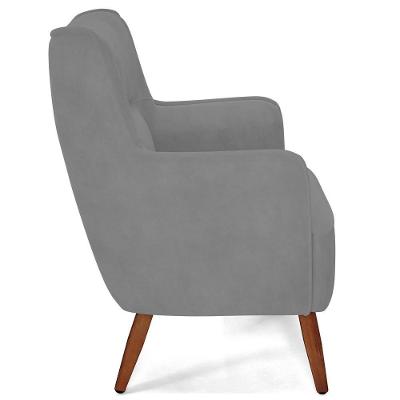 Poltrona Fixa Isabella D02 Veludo Cinza Pés De Madeira Lyam Decor