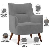 Poltrona Fixa Pés De Madeira Isabella D02 Veludo Cinza C-317 - 9