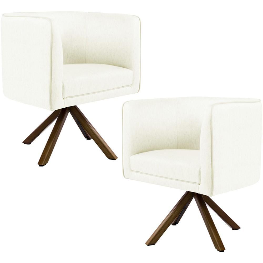 Kit 02 Poltronas Base Giratória De Madeira Corano Bege C-26 - 1