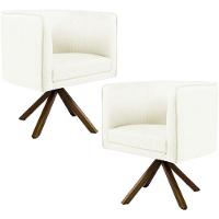 Kit 02 Poltronas Base Giratória De Madeira Corano Bege C-26 - 1