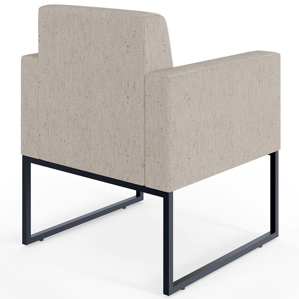 Kit 02 Poltronas Recepção Base Fixa De Metal Linho Bege - 4