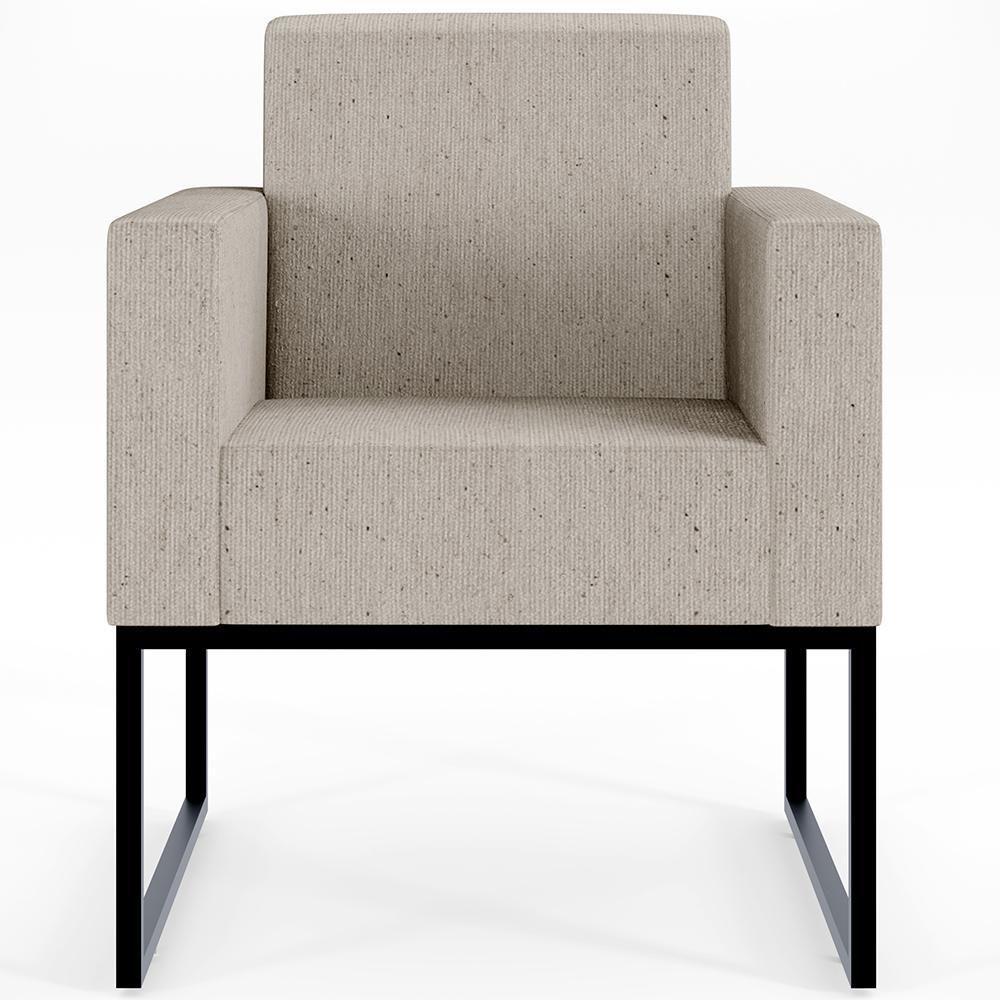 Kit 02 Poltronas Recepção Base Fixa De Metal Linho Bege - 6