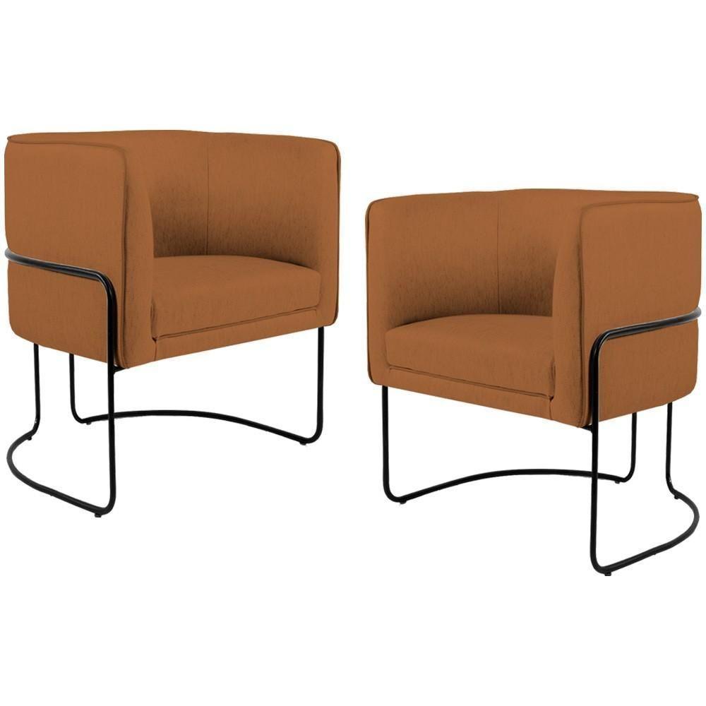 Kit 02 Poltronas Preto Betina D02 Veludo Telha C-262 - 1