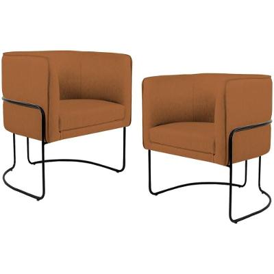 Kit 2 Poltronas Betina D02 Veludo Telha C-262 Preto Lyam Decor