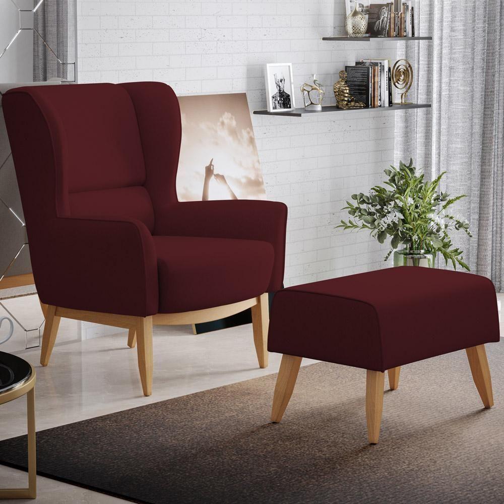 Poltrona Milena Base De Madeira Veludo Marsala C-278 - 6