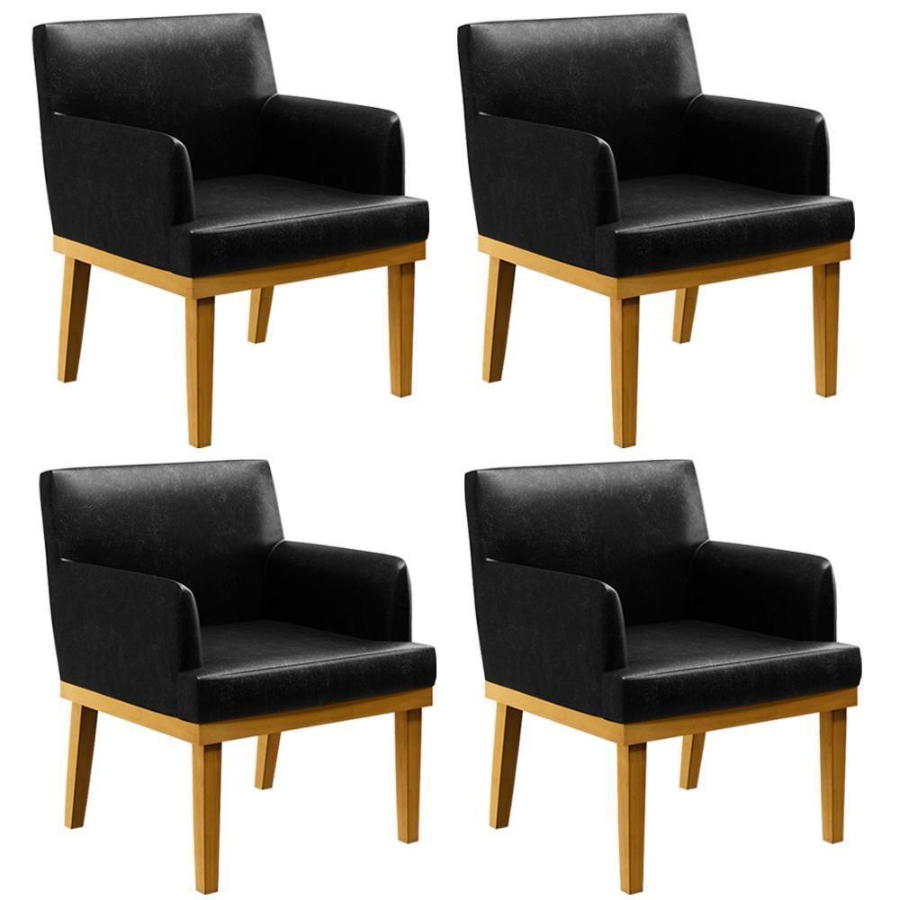 Kit 4 Poltronas Beatriz W01 Couríssimo Preto - 1