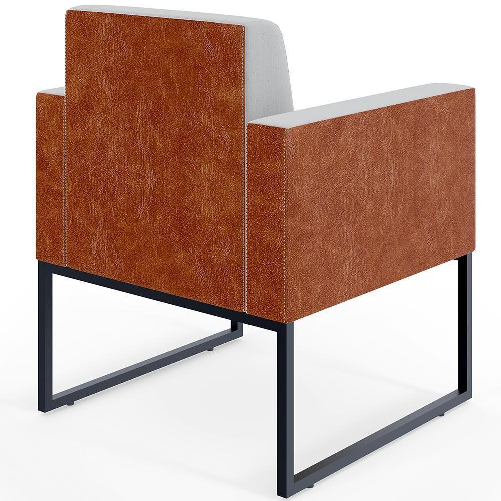 Kit 02 Poltronas Sala Base Metal Linho Cinza Camel - 4