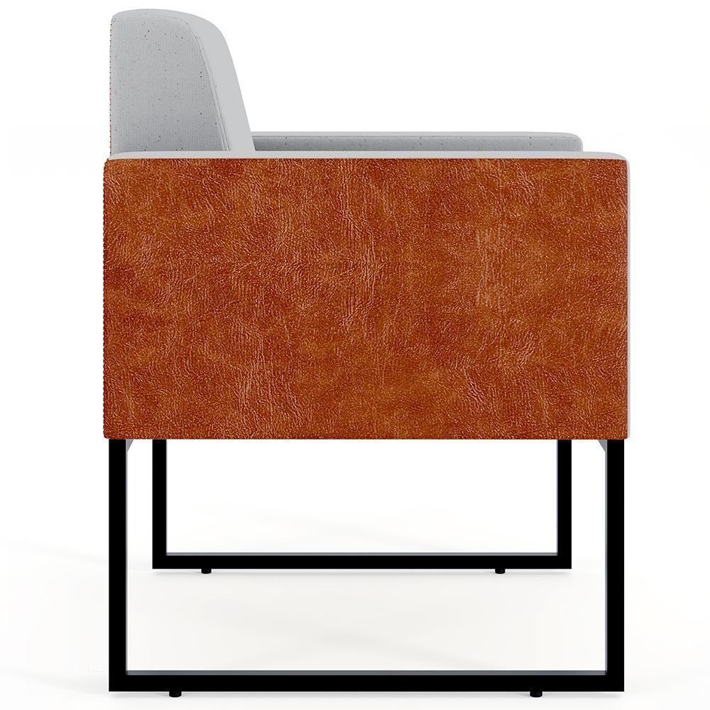 Kit 02 Poltronas Sala Base Metal Linho Cinza Camel - 5