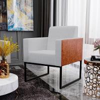 Kit 02 Poltronas Sala Base Metal Linho Cinza Camel - 10