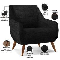 Poltrona Fixa Pés De Madeira Paloma D02 Linho Chumbo D-465 - 5