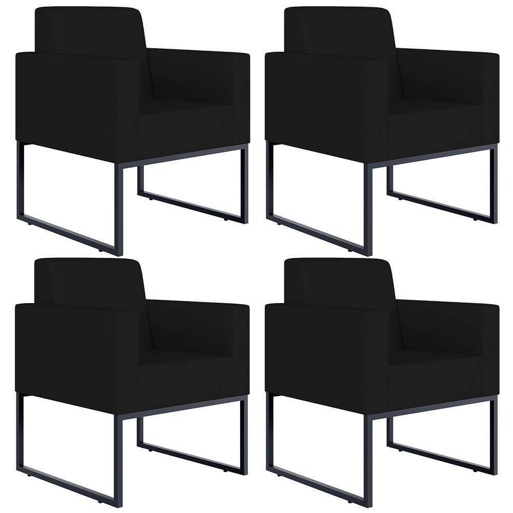 Kit 04 Poltronas Base Fixa De Metal Helô L02 Suede Preto - 1